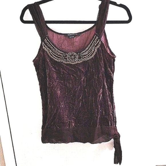 Y2K BCBGMaxAzria Crushed Velvet Top Sz M Brown Beaded Camisole Boho Festival VNT - Picture 13 of 16